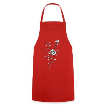 Rose Engraved Floral Ink - Cooking Apron - red - Front - AI Model Male 185 dark (185cm)