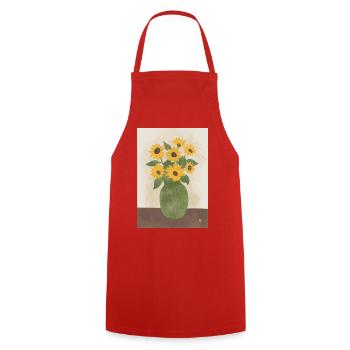 Sonnenblumen im Grünen Krug - Kochschürze - Rot - Vorne - AI Model Male 185 dark (185cm)