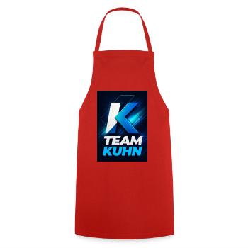Kuhn Team Neon Blau Namensschild Namen Nachname - Kochschürze - Rot - Vorne - AI Model Male 185 dark (185cm)