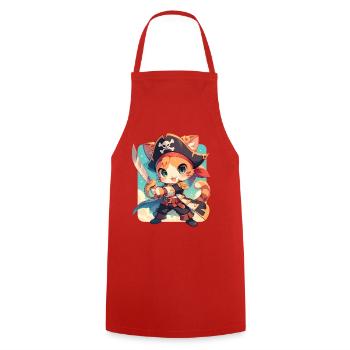 Chat Pirate de Kawaii Chibi - Aventure Ahoy - Tablier de cuisine - rouge - Devant - AI Model Male 185 dark (185cm)