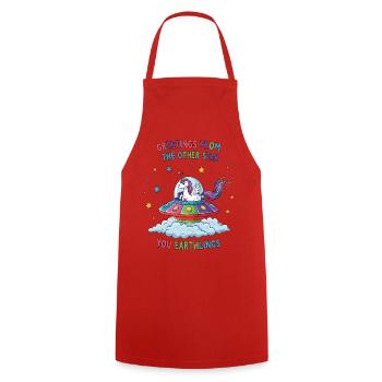 Licorne vue de l’espace - Tablier de cuisine - rouge - Devant - AI Model Male 185 dark (185cm)