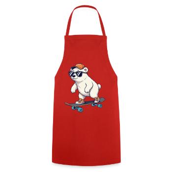 Dessin animé drôle d’ours polaires patinant sur un skateboard - Tablier de cuisine - rouge - Devant - AI Model Male 185 dark (185cm)