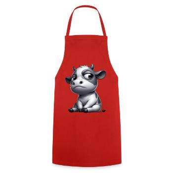 Funny Cow Cartoon Comic Bull Pride Skeptical - Cooking Apron - red - Front - AI Model Male 185 dark (185cm)