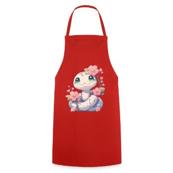 Kawaii Weiße Schlange Sakura - Jahr der Schlange - Kochschürze - Rot - Vorne - AI Model Male 185 dark (185cm)