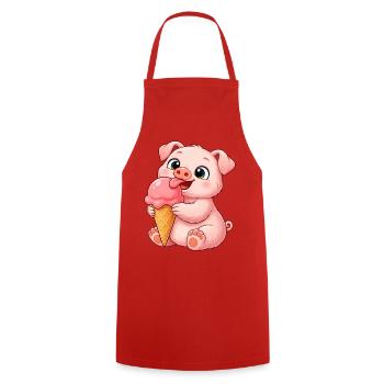 Süßes Schweinchen mit Eis Cartoon - Cooking Apron - red - Front - AI Model Male 185 dark (185cm)