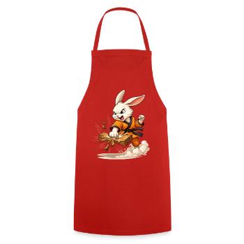 Motif fort avec un lapin combattant dans le style karaté - Tablier de cuisine - rouge - Devant - AI Model Male 185 dark (185cm)