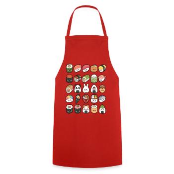 Kawaii Sushi Friends Mignonne Art culinaire japonais - Tablier de cuisine - rouge - Devant - AI Model Male 185 dark (185cm)