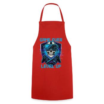 GAME OVER MONTE DE NIVEAU - Cyber Gamer Skull, lunettes VR - Tablier de cuisine - rouge - Devant - AI Model Male 185 dark (185cm)