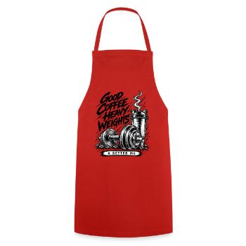 Good Coffee Heavy Weights – Fitnessstudio & Kaffee - Kochschürze - Rot - Vorne - AI Model Male 185 dark (185cm)