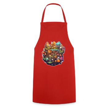 Mushroom Village Cheerful Kids Fantasy Fairy Tale - Cooking Apron - red - Front - AI Model Male 185 dark (185cm)
