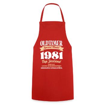 Oldtimer Spezial Model Gepflegt Top Jahrgang 1981 - Kochschürze - Rot - Vorne - AI Model Male 185 dark (185cm)