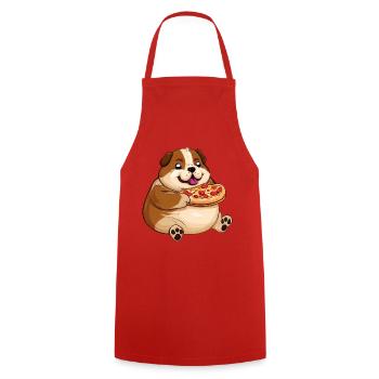 Pug with Pizza, Charming Dog Design - Cooking Apron - red - Front - AI Model Male 185 dark (185cm)