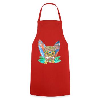 TIKI Ancestor God Figure Surf Boards 1 - Cooking Apron - red - Front - AI Model Male 185 dark (185cm)