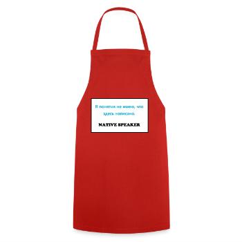 Native Speaker, Russian - Cooking Apron - red - Front - AI Model Male 185 dark (185cm)