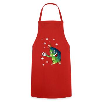 merry christmas tree sways in snow - christmas - Cooking Apron - red - Front - AI Model Male 185 dark (185cm)