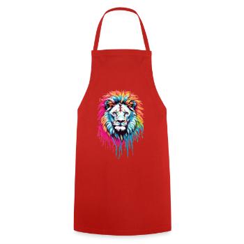 Tête de lion colorée - Tablier de cuisine - rouge - Devant - AI Model Male 185 dark (185cm)