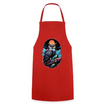 Great Owl Eagle Owl by Moonlight - Cooking Apron - red - Front - AI Model Male 185 dark (185cm)