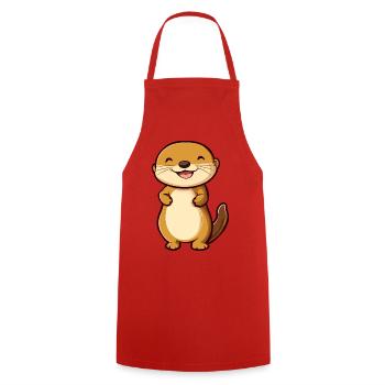 Cute and Happy Otter in Cartoon Style - Adorable - Cooking Apron - red - Front - AI Model Male 185 dark (185cm)