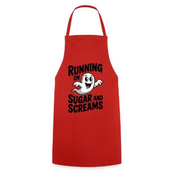 Running on Sugar and Screams - Cooking Apron - red - Front - AI Model Male 185 dark (185cm)