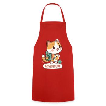 Chat Aventurier au Sac à Dos - Tablier de cuisine - rouge - Devant - AI Model Male 185 dark (185cm)