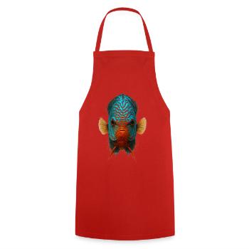 Poisson Discus Bleu et Orange Regard Intense - Tablier de cuisine - rouge - Devant - AI Model Male 185 dark (185cm)