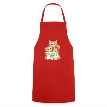 Schulbeginn Katzenfreude 2026 - Kochschürze - Rot - Vorne - AI Model Male 185 dark (185cm)