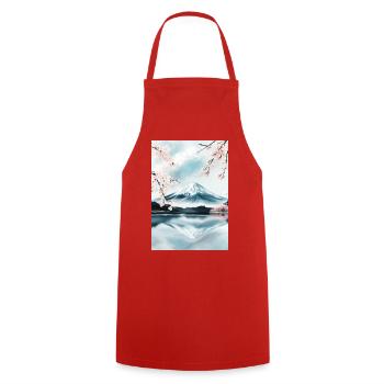 Fuji-Berg und Kirschblüten - Kochschürze - Rot - Vorne - AI Model Male 185 dark (185cm)