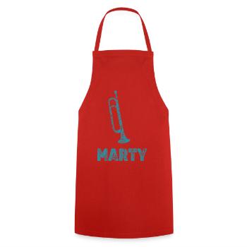 Marty as Trumpets - Cooking Apron - red - Front - AI Model Male 185 dark (185cm)