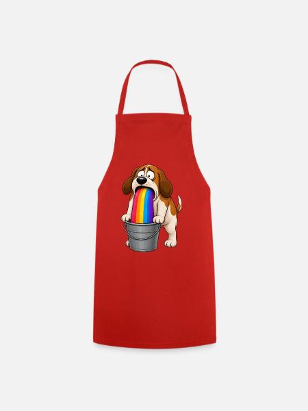 Regenbogen-Erbrechender Hunde-Eimer-Chaos - Kochschürze - Rot