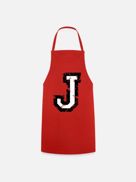 J (Vintage Weiß) Buchstabe J - Kochschürze - Rot