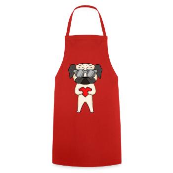 Carlin avec lunettes de soleil et cœur - Tablier de cuisine - rouge - Devant - AI Model Male 185 dark (185cm)