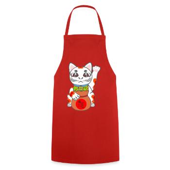 Maneki Neko, Glückskatze, japanese Bobtail Katze - Kochschürze - Rot - Vorne - AI Model Male 185 dark (185cm)