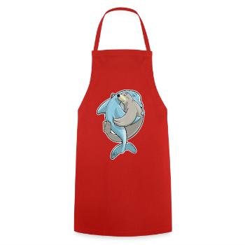 Beste Freunde für immer, Robbe umarmt Delfin - Kochschürze - Rot - Vorne - AI Model Male 185 dark (185cm)
