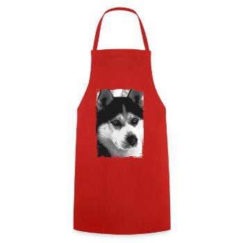Schwarz-Weiß Husky Porträt - Kochschürze - Rot - Vorne - AI Model Male 185 dark (185cm)