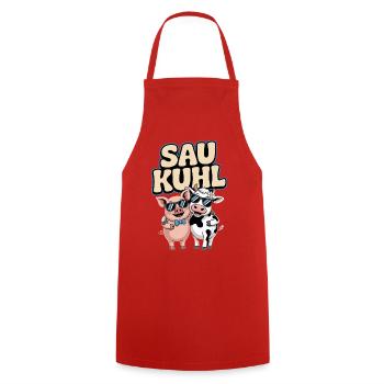 Sow Cool Pig And Cow With Sunglasses - Cooking Apron - red - Front - AI Model Male 185 dark (185cm)