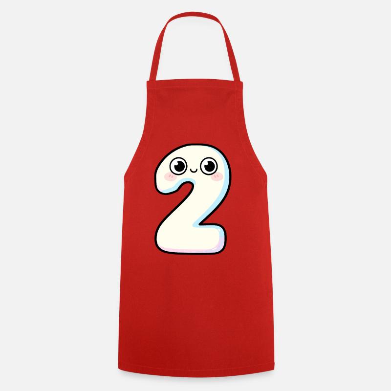 Number 2 Kawaii Pastel Smiling - Cooking Apron - red