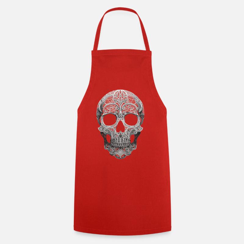 Mandala Skull Ornament - Cooking Apron - red