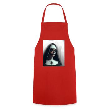 Dämonische Nonne im Nebel - Kochschürze - Rot - Vorne - AI Model Male 185 dark (185cm)