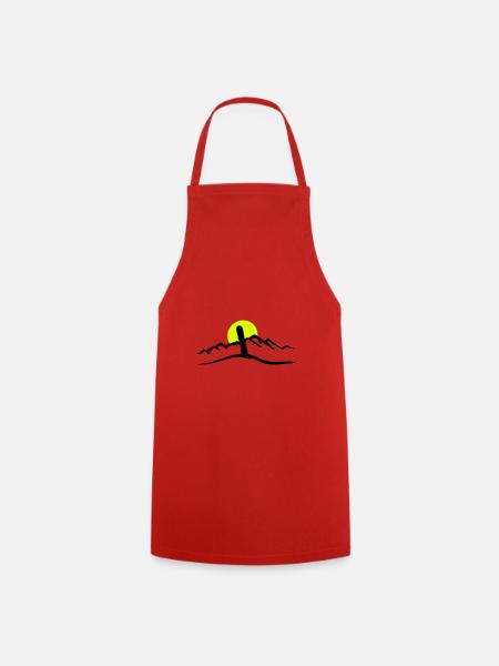 Snowboard, Mountains and Sun - Cooking Apron - red