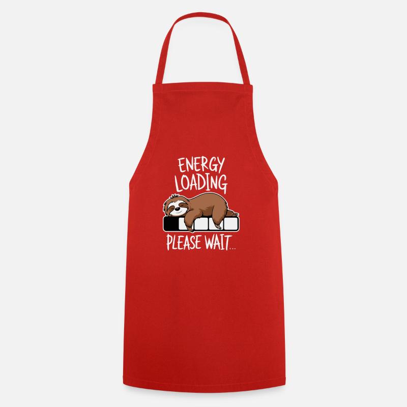 Energy Loading Please Wait Funny Sloth Kawaii - Cooking Apron - red