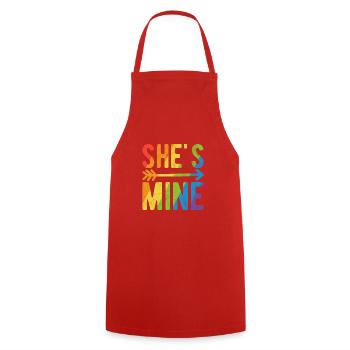 She's mine! She belongs to me! Wife statement - Cooking Apron - red - Front - AI Model Male 185 dark (185cm)