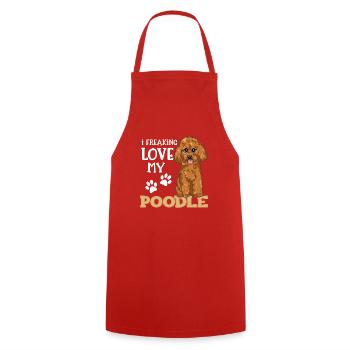 J'aime mon cadeau de chien de caniche de caniche - Tablier de cuisine - rouge - Devant - AI Model Male 185 dark (185cm)