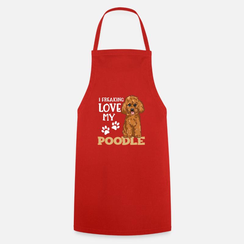 J'aime mon cadeau de chien de caniche de caniche - Tablier de cuisine - rouge