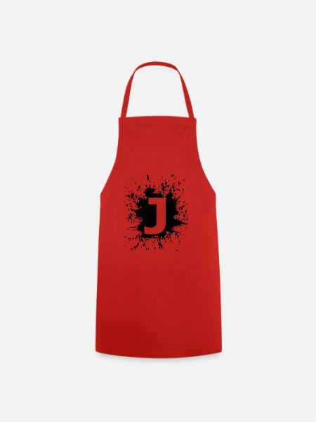 Name, initials, letter, team, J. - Cooking Apron - red