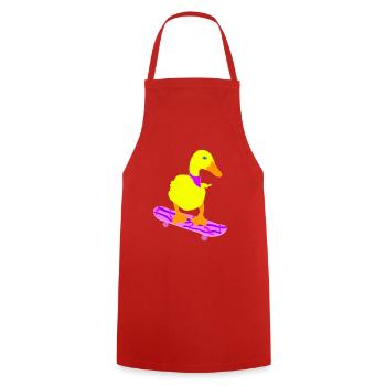 Gelbe Ente auf pinken Skatebord, lustig cool - Kochschürze - Rot - Vorne - AI Model Male 185 dark (185cm)