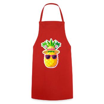 Ambiance ensoleillée de l’île à l’Ananas - Tablier de cuisine - rouge - Devant - AI Model Male 185 dark (185cm)