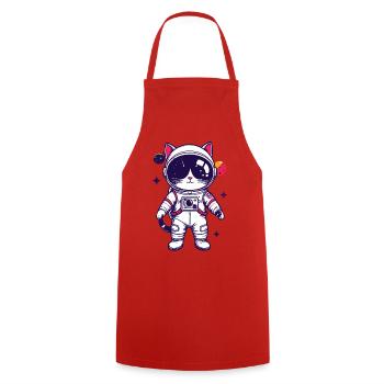 Weltraumkatze Katze im Astronautenanzug Motiv - Kochschürze - Rot - Vorne - AI Model Male 185 dark (185cm)