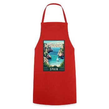 Discover Serenity in Menorca - Spain - Cooking Apron - red - Front - AI Model Male 185 dark (185cm)
