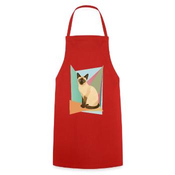 Élégant chat siamois dans un style géométrique - Tablier de cuisine - rouge - Devant - AI Model Male 185 dark (185cm)