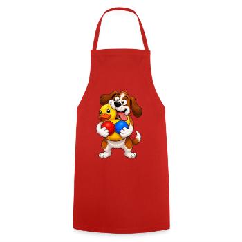 Aufgeregtes Hundequietschen-Spielzeug-Überload - Kochschürze - Rot - Vorne - AI Model Male 185 dark (185cm)